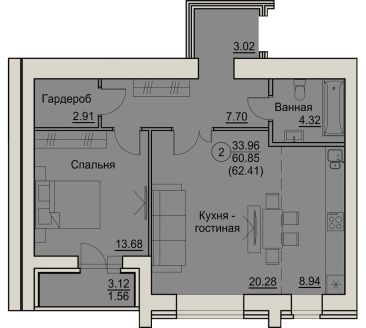 планировка квартиры 62 м2
